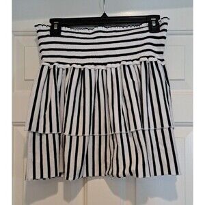 Duffield Lane Nancy Navy Stripe Smocked Waist Tiered Ruffle Skirt Women's Small